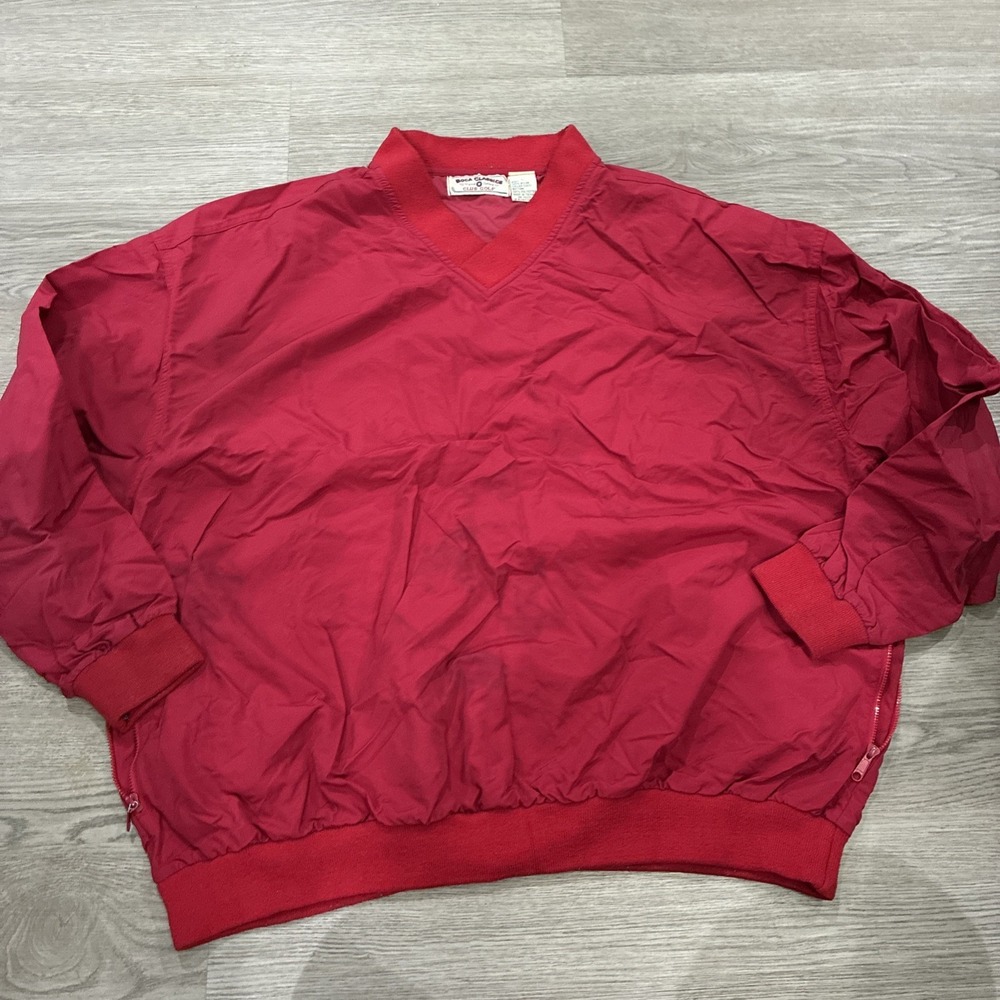 Red Boca Classics Club Golf Sports Windbreaker Sweater Zip Pockets | Sz L Nylon